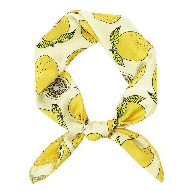 GERINLY Womens Neckerchief - Yellow Lemon Print Square Hair Scarf Headband Cute Bandana Bag Handle Wrap (Pale Yellow) - Image 1